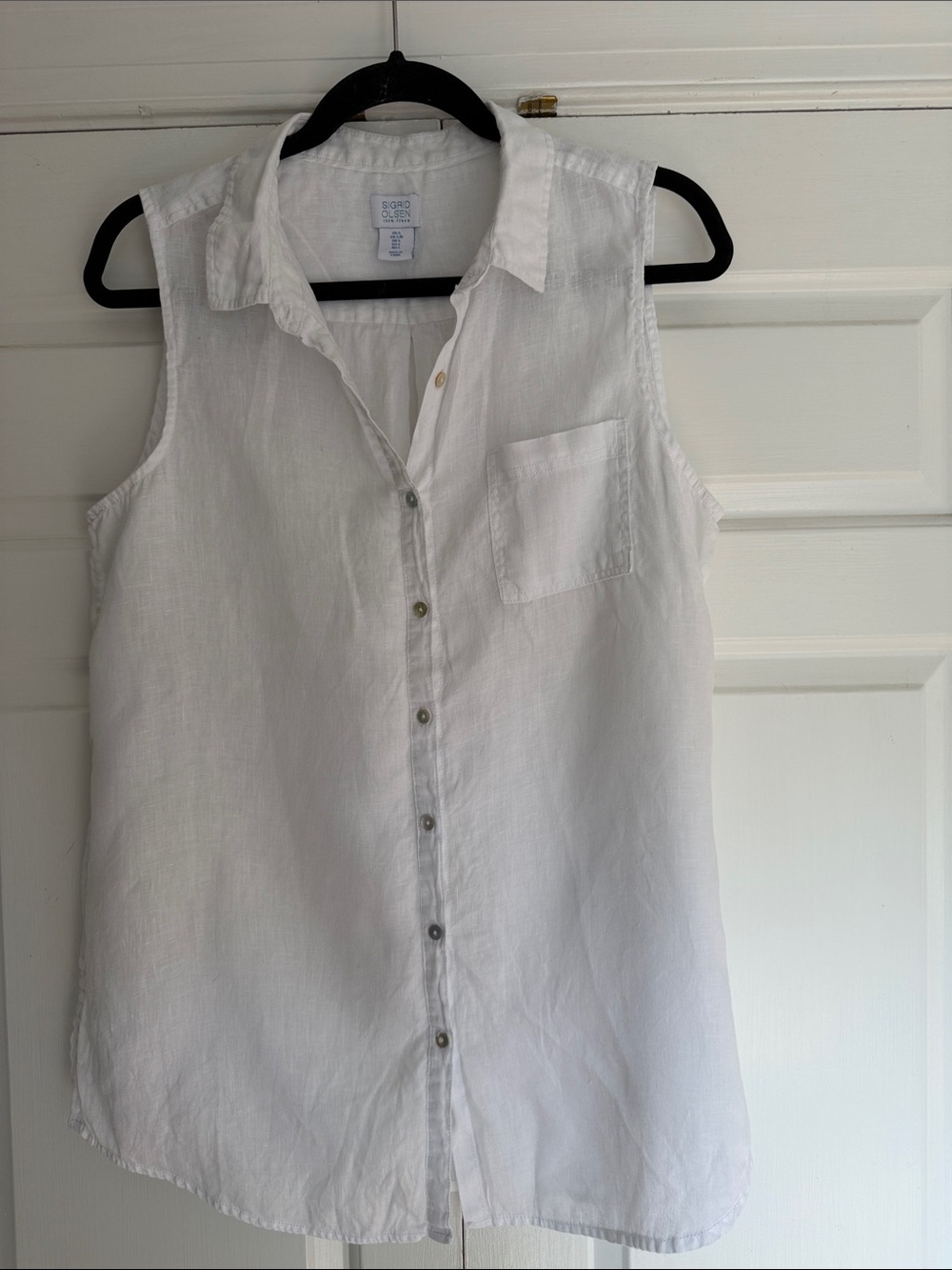 Sigrid Olsen White Sleeveless Linen Button-Front Shirt